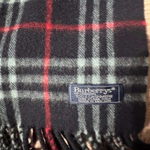 Burberrys of London Blue Label Vintage Navy and Red Cashmere Checkered S…
